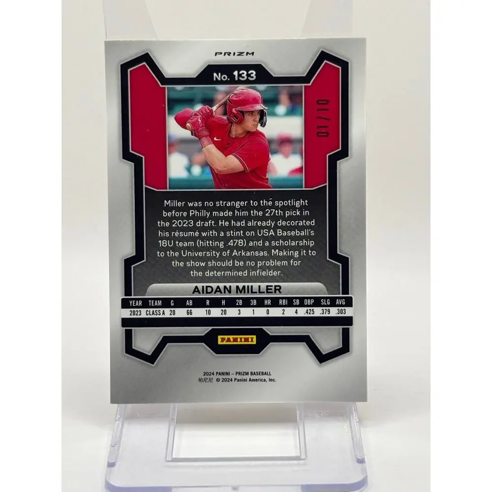 2024 Panini Prizm Aidan Miller Gold Refractor 1/10 SSP Philadelphia Phillies